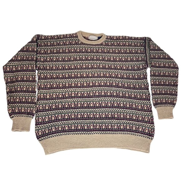 Vintage Blake & Manley XL Fair Isle Sweater Crew Neck Ramie Cotton blend Pullove - Picture 2 of 8